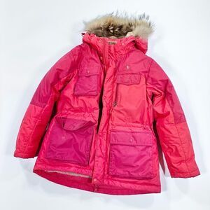 Black Yak red down puffer arctic snow coat with fur lined hood 145cm 10